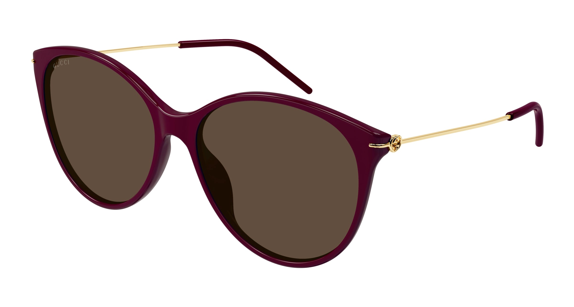 Gucci Donna Gg1268Sa 003 Occhiali Da Sole Acetato Bordeaux Marrone Rotonda Normale