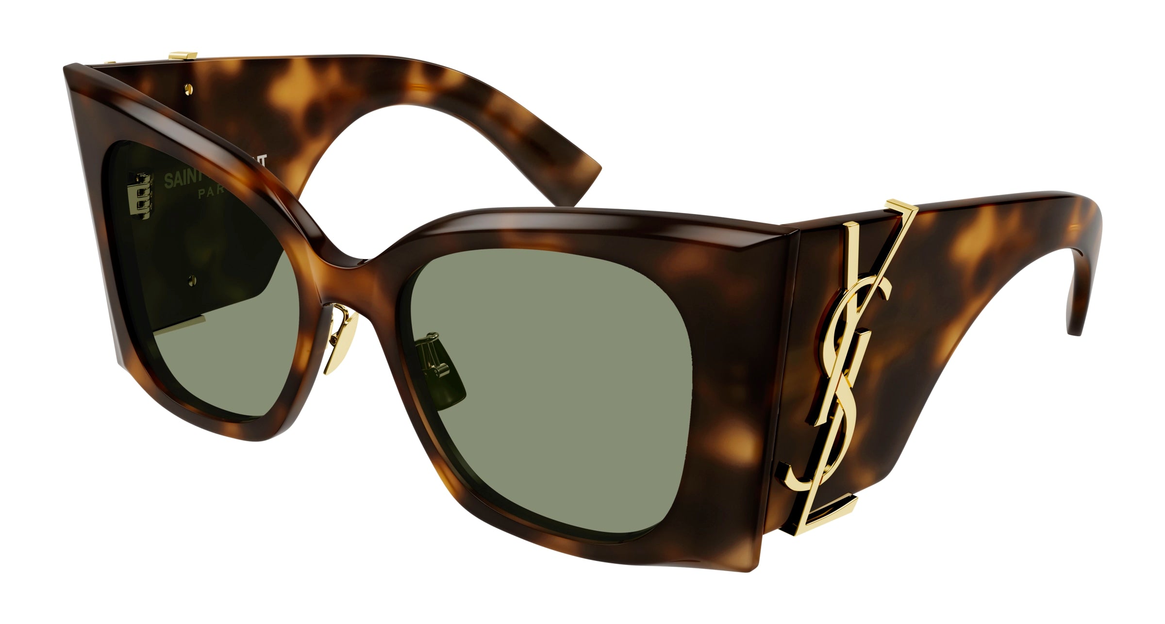 Saint Laurent Donna Sl M119/F Blaze 002 Occhiali Da Sole Acetato Havana Verde Cat Eye Normale