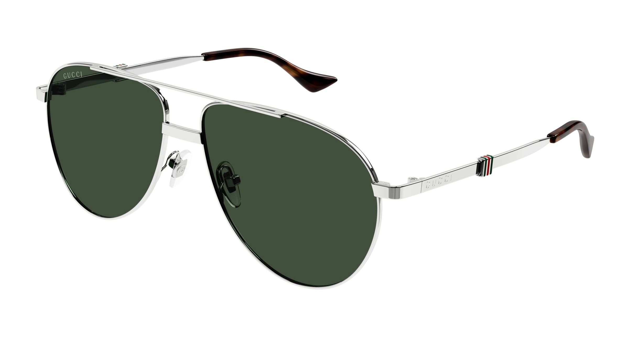 Gucci Uomo Gg1440S 002 Occhiali Da Sole Metallo Argento Verde Pilot Normale