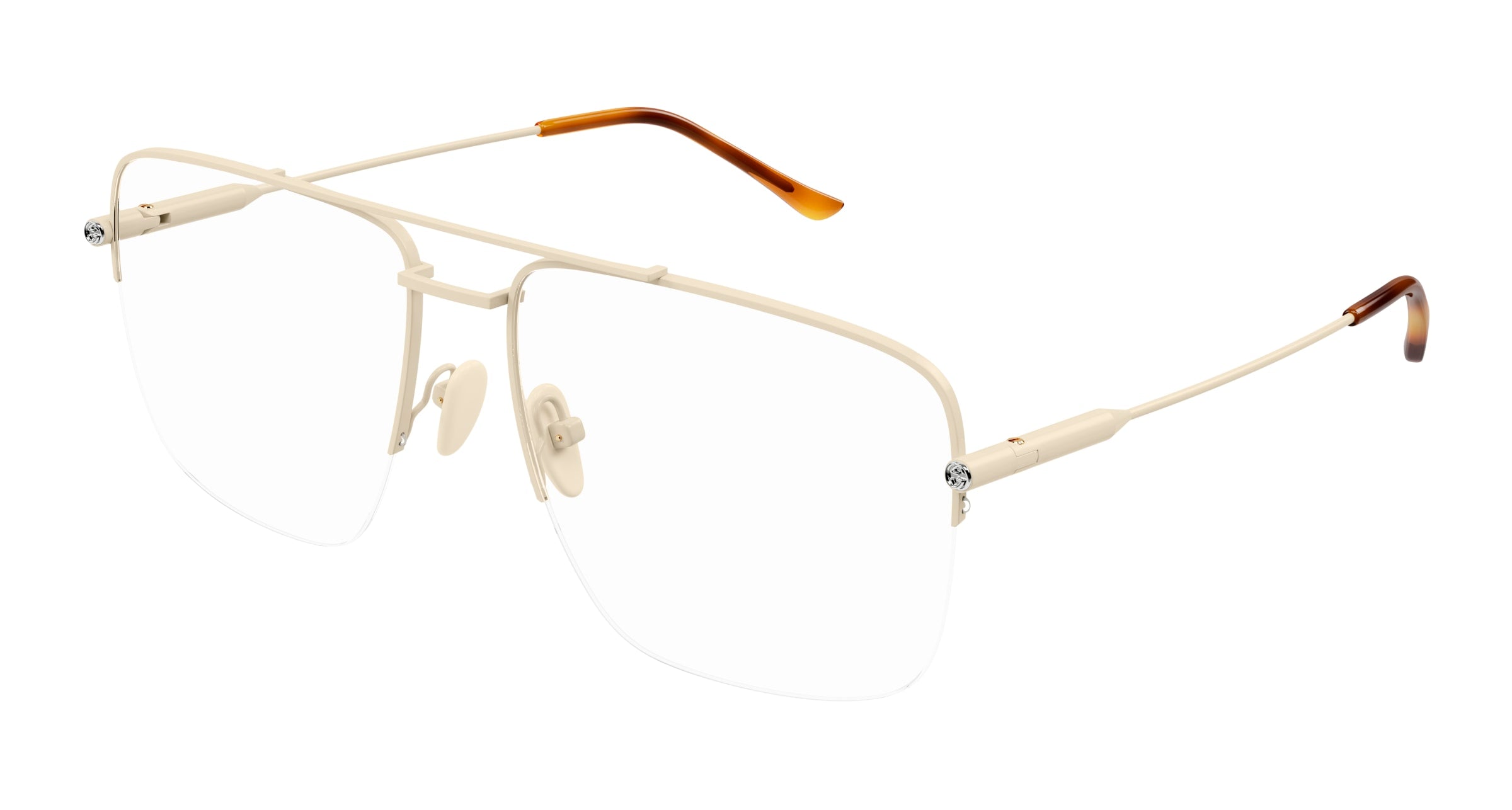 Gucci Donna Gg1415O 003 Montature Da Vista Metallo Avorio Trasparente Pilot