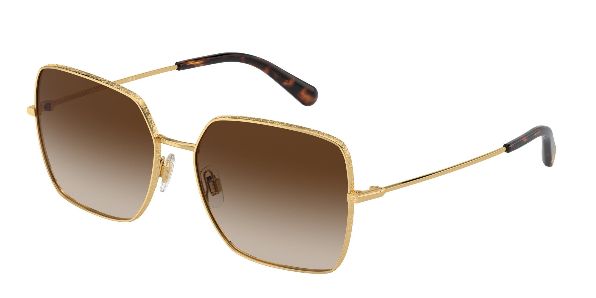 Dolce & Gabbana Donna Dg2242 02/13 Occhiali Da Sole Metallo Oro Marrone Squadrata Normale Sfumato