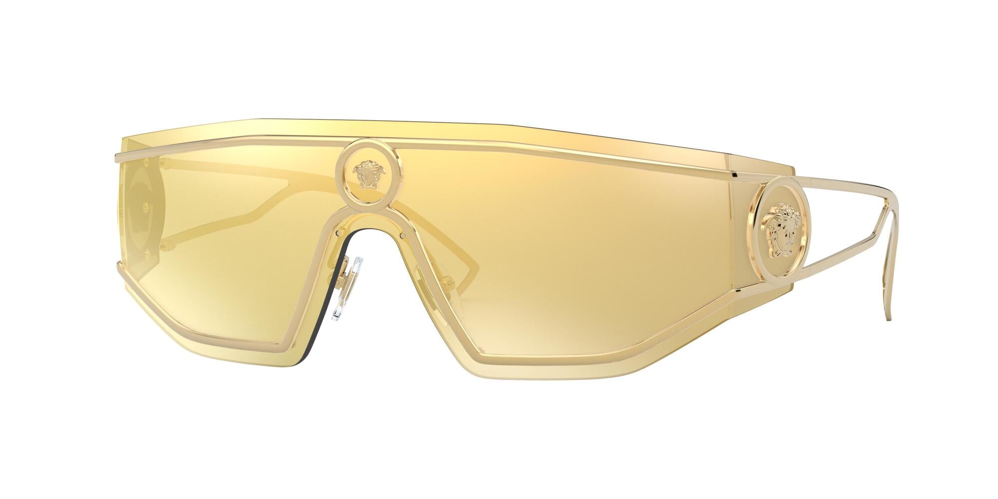 Versace Uomo Ve2226  10027P Occhiali Da Sole Metallo Oro Marrone Geometrica Specchiate Specchiato