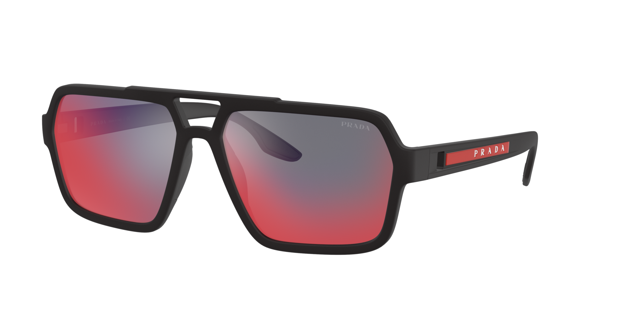 Prada Linea Rossa Uomo Ps 01Xs  Dg008F Occhiali Da Sole Iniettato Nero Grigio Squadrata Specchiate Specchiato