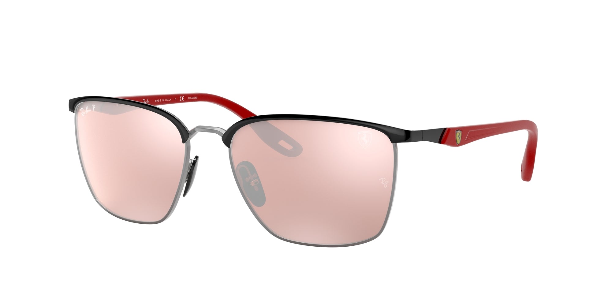 Ray - Ban Unisex Rb3673M Scuderia Ferrari Collection F060H2 Occhiali Da Sole Metallo Nero Argento Squadrata Polarizzata Specchiato