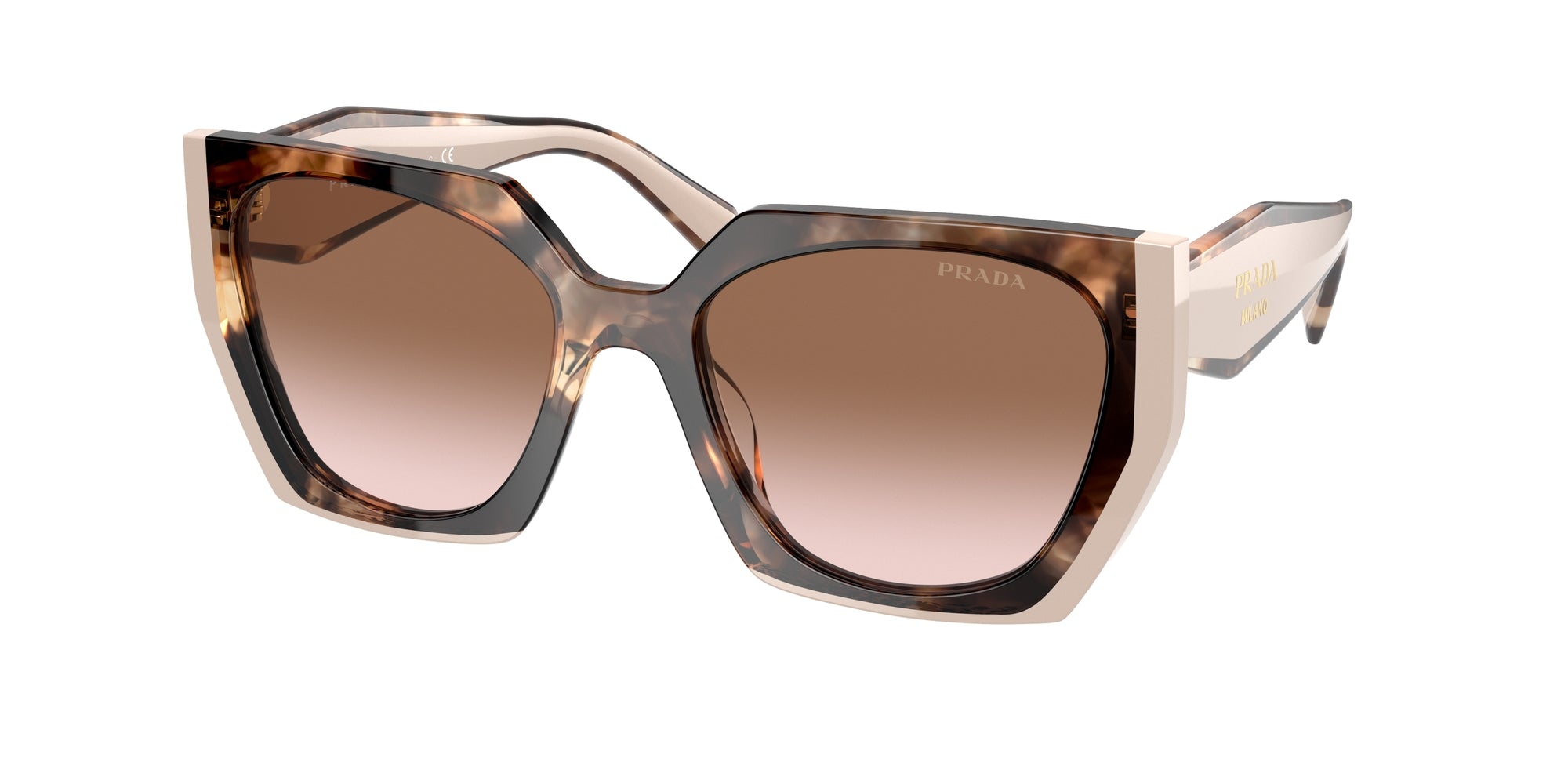 Prada Donna Pr 15Ws 01R0A6 Occhiali Da Sole Acetato Tartaruga Marrone Squadrata Normale Sfumato