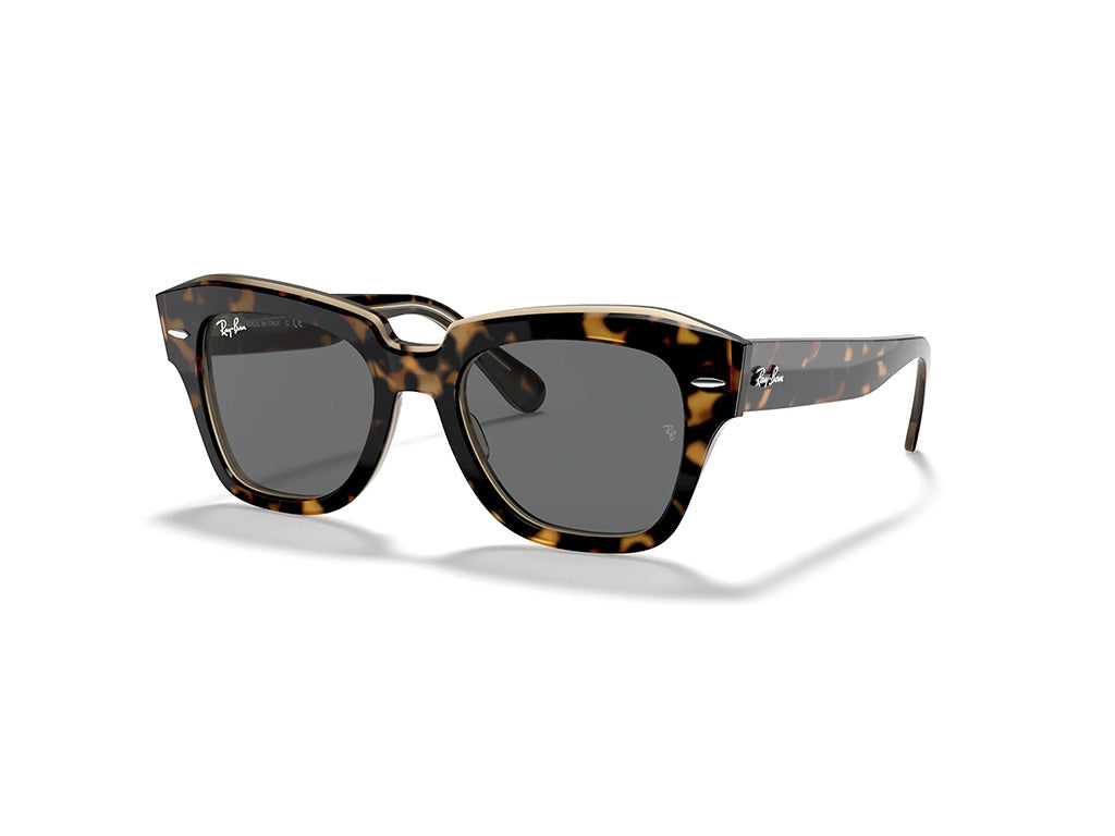 Ray - Ban Donna Rb2186 State Street 1292B1 Occhiali Da Sole Acetato Oro Grigio Squadrata Normale