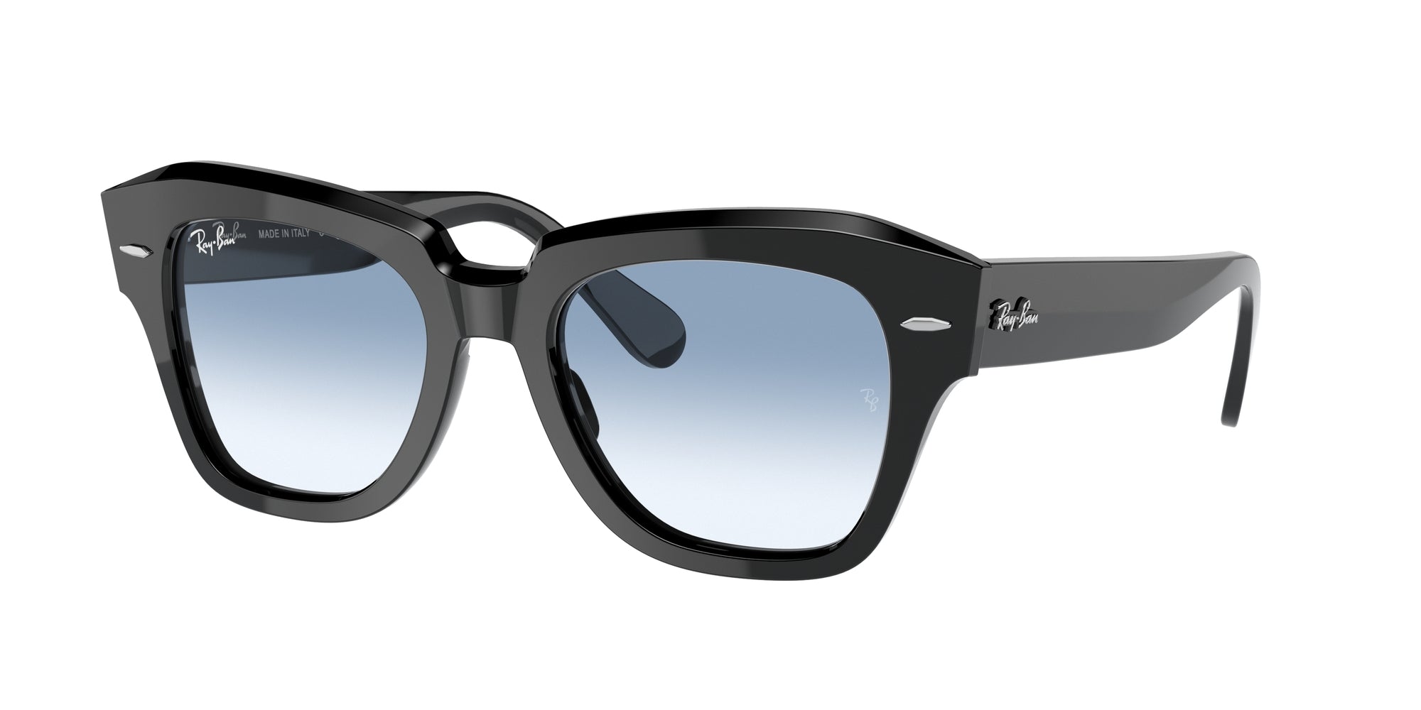 Ray - Ban Unisex Rb2186 State Street 901/3F Occhiali Da Sole Acetato Nero Blu Squadrata Normale Sfumato