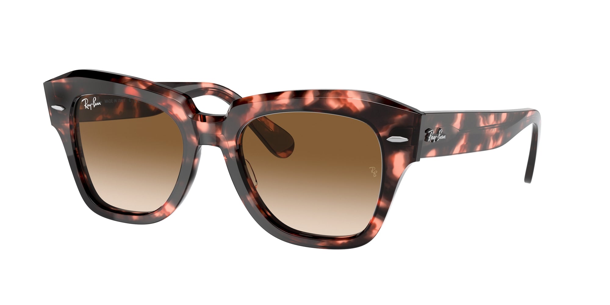 Ray - Ban Unisex Rb2186 State Street 133451 Occhiali Da Sole Acetato Tartaruga Marrone Squadrata Normale Sfumato