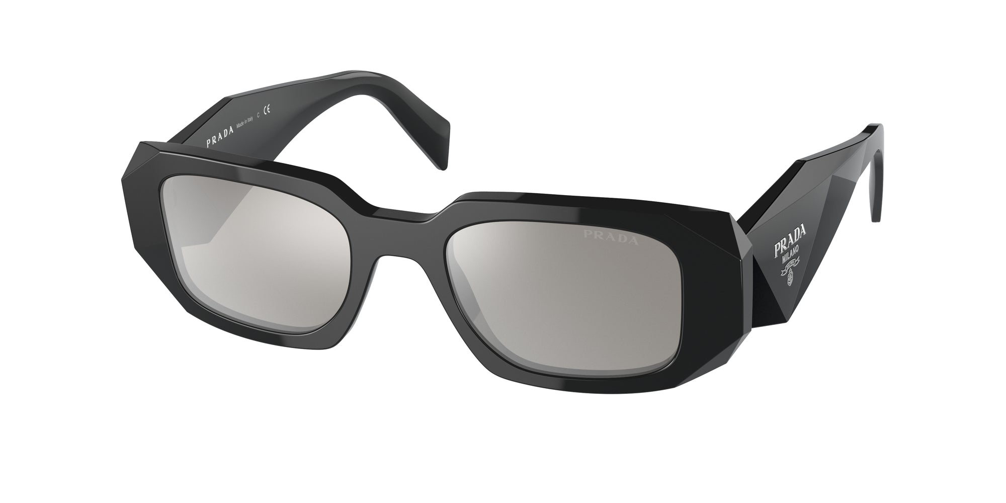 Prada Donna Pr 17Ws  1Ab2B0 Occhiali Da Sole Acetato Nero Grigio Squadrata Specchiate