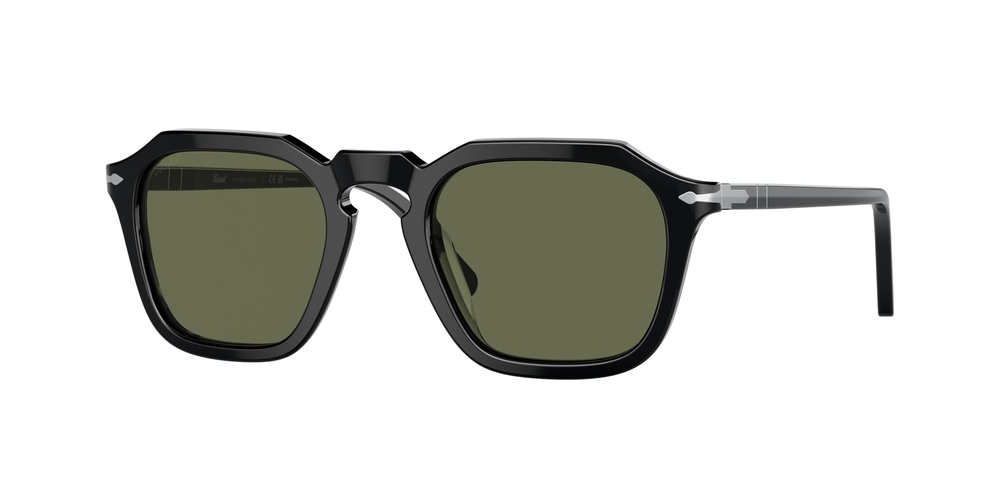 Persol Unisex Po3292S 95/58 Occhiali Da Sole Acetato Nero Verde Squadrata Polarizzata
