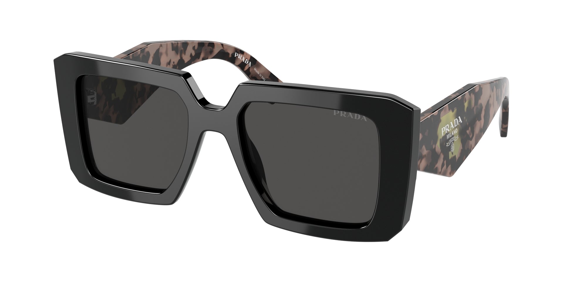 Prada Donna Pr 23Ys  1Ab5S0 Occhiali Da Sole Acetato Nero Grigio Squadrata Normale