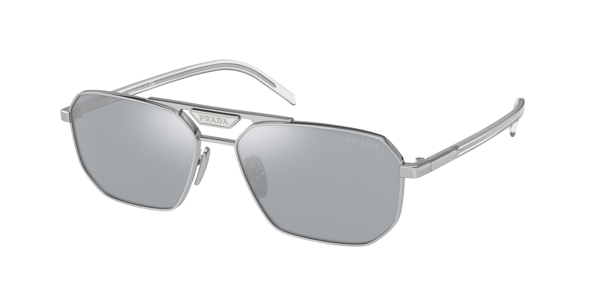Prada Uomo Pr 58Ys  1Bc02R Occhiali Da Sole Metallo Argento Blu Squadrata Specchiate
