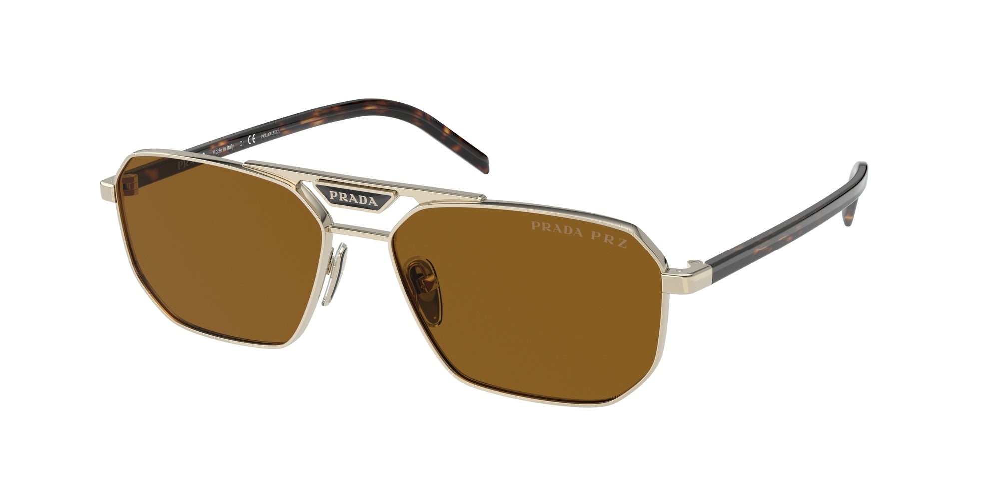 Prada Uomo Pr 58Ys  Zvn5Y1 Occhiali Da Sole Metallo Oro Marrone Squadrata Polarizzata