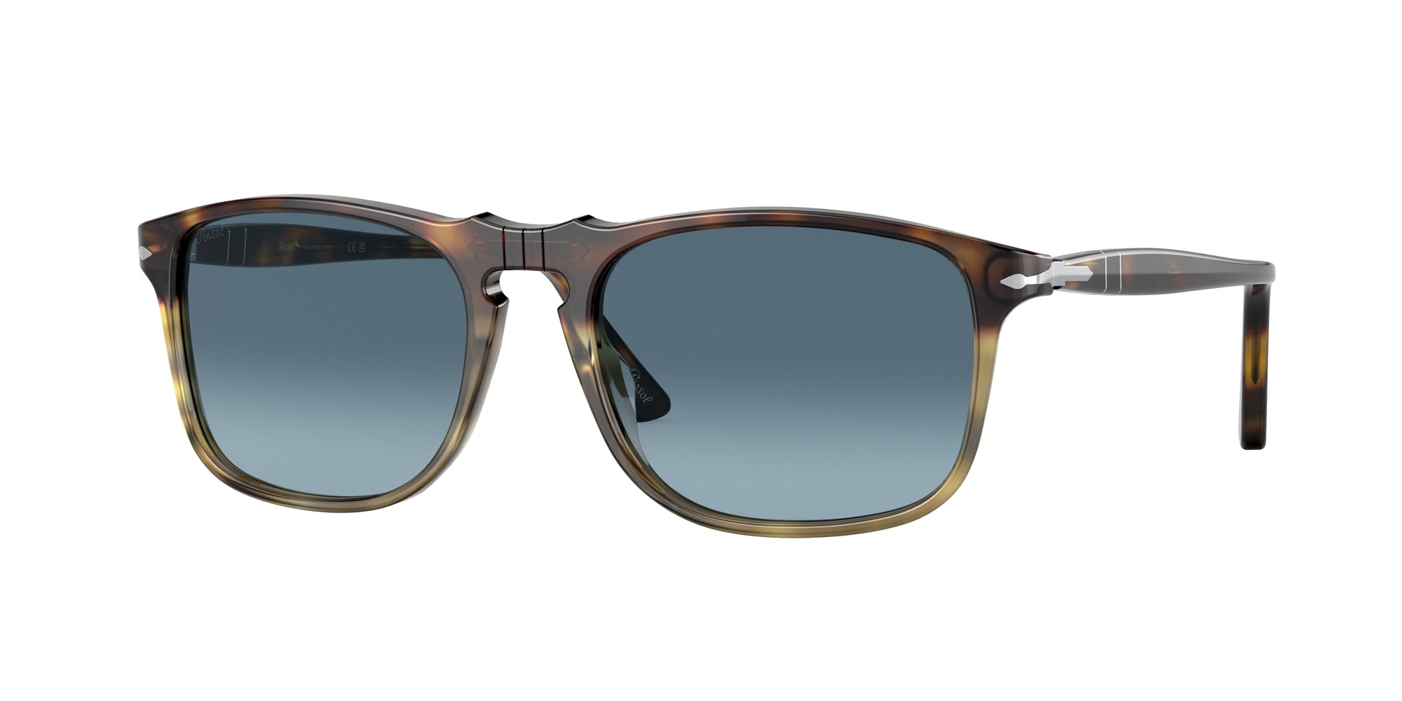 Persol Uomo Po3059S  1158Q8 Occhiali Da Sole Acetato Marrone Blu Squadrata Normale Sfumato