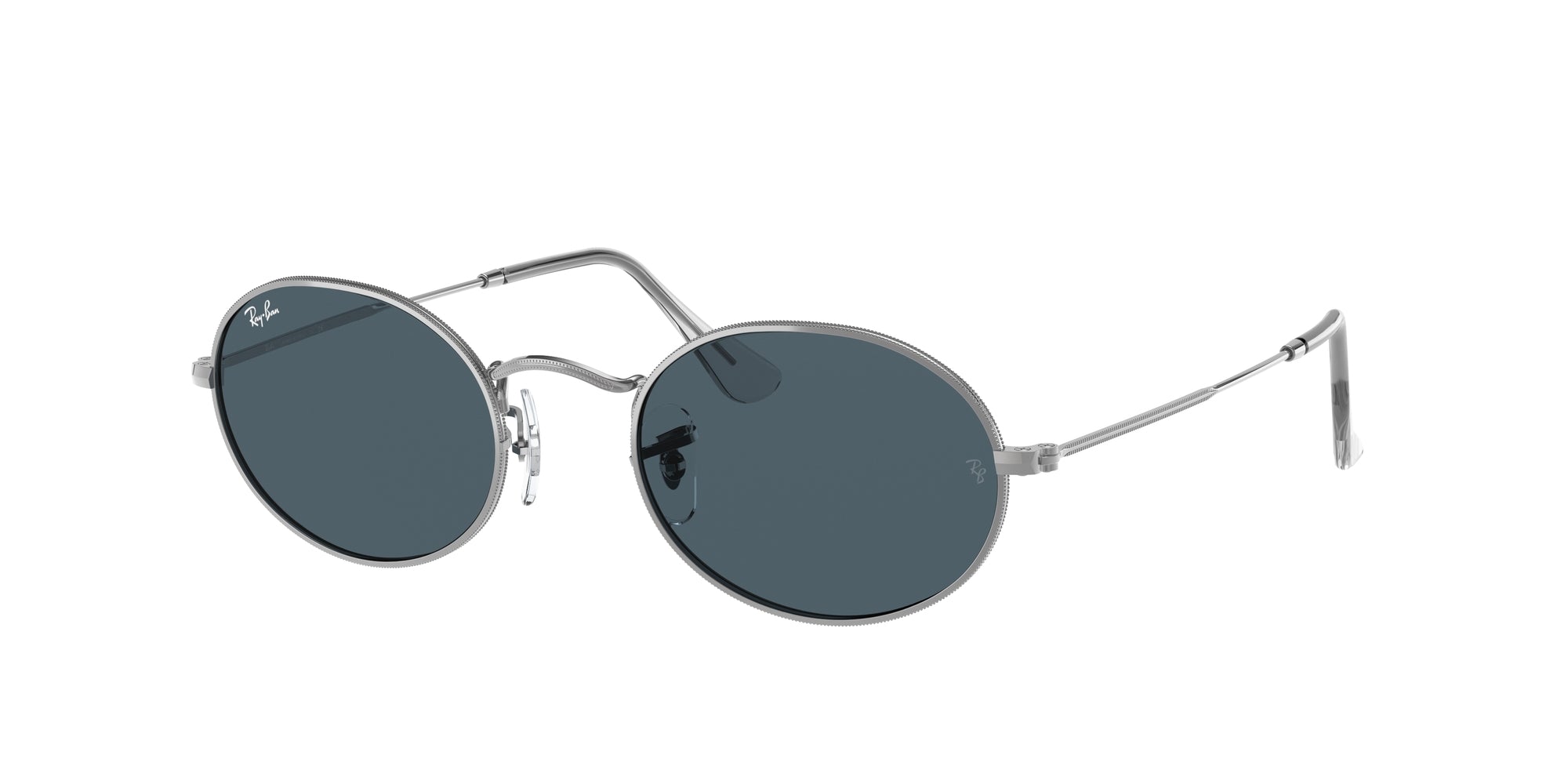 Ray - Ban Uomo Rb3547 Oval 003/R5 Occhiali Da Sole Metallo Argento Blu Rotonda Normale