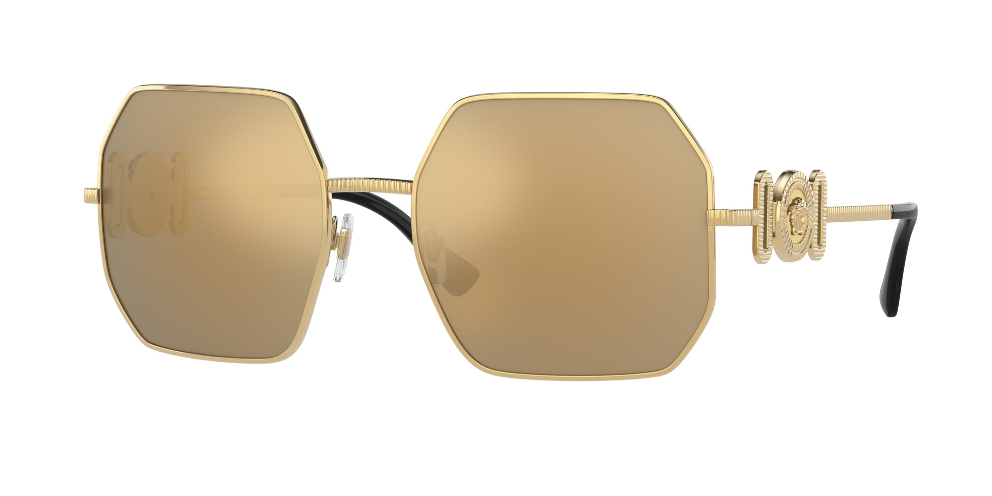 Versace Donna Ve2248  10027P Occhiali Da Sole Metallo Oro Marrone Geometrica Specchiate