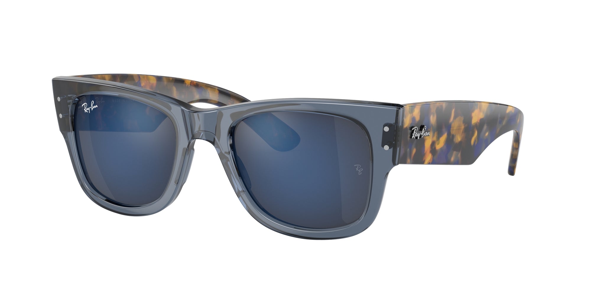 Ray - Ban Unisex Rb0840S Mega Wayfarer 6638O4 Occhiali Da Sole Acetato Blu Blu Squadrata Normale Specchiato