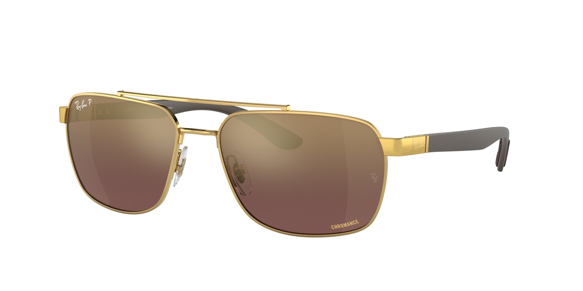 Ray - Ban Uomo Rb3701  001/6B Occhiali Da Sole Acciaio Oro Viola Squadrata Polarizzata Specchiato
