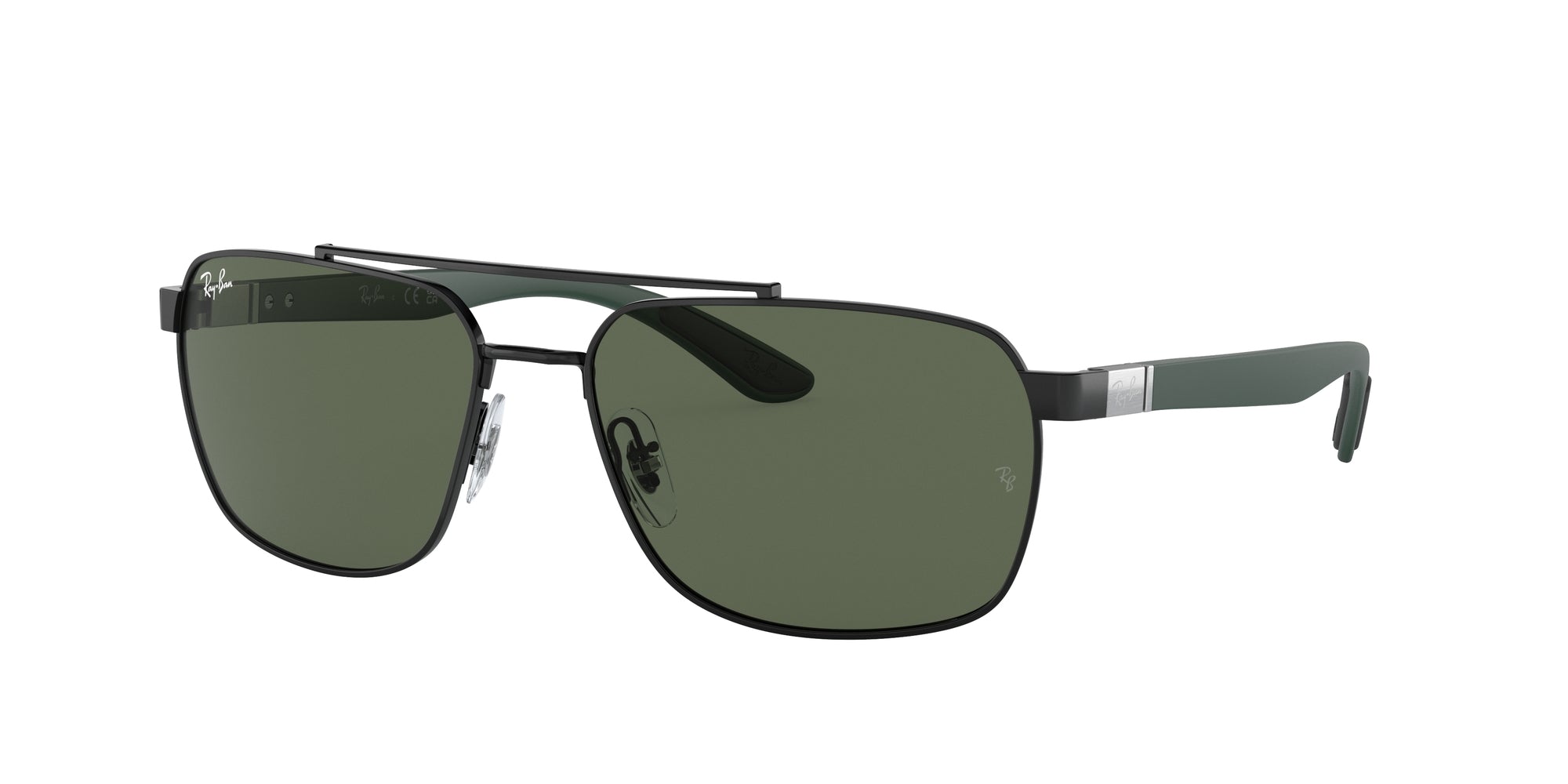Ray - Ban Uomo Rb3701  002/71 Occhiali Da Sole Acciaio Nero Verde Squadrata Normale