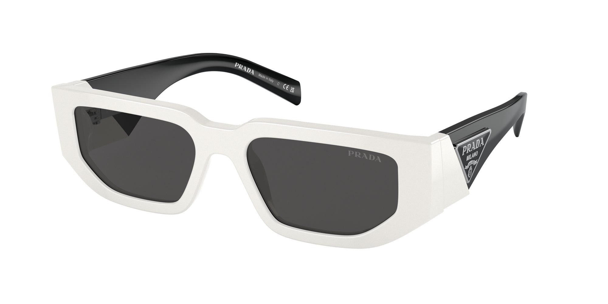 Prada Uomo Pr 09Zs  1425S0 Occhiali Da Sole Acetato Bianco Grigio Squadrata Normale