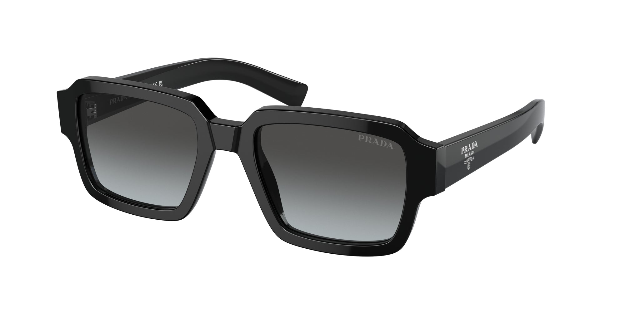 Prada Uomo Pr 02Zs  1Ab06T Occhiali Da Sole Acetato Nero Grigio Squadrata Normale Sfumato