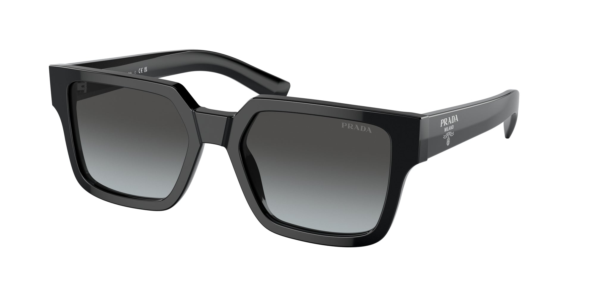 Prada Uomo Pr 03Zs  1Ab06T Occhiali Da Sole Acetato Nero Grigio Pillow Normale Sfumato