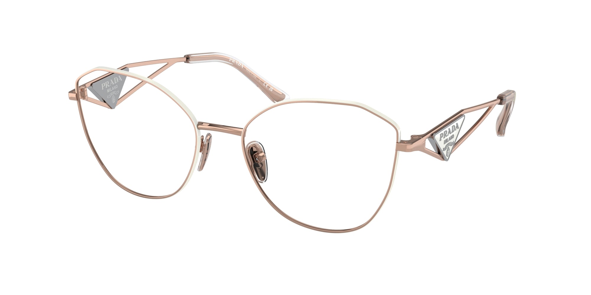 Prada Donna Pr 52Zv  Svf1O1 Montature Da Vista Acciaio Rosa Trasparente Geometrica Normale