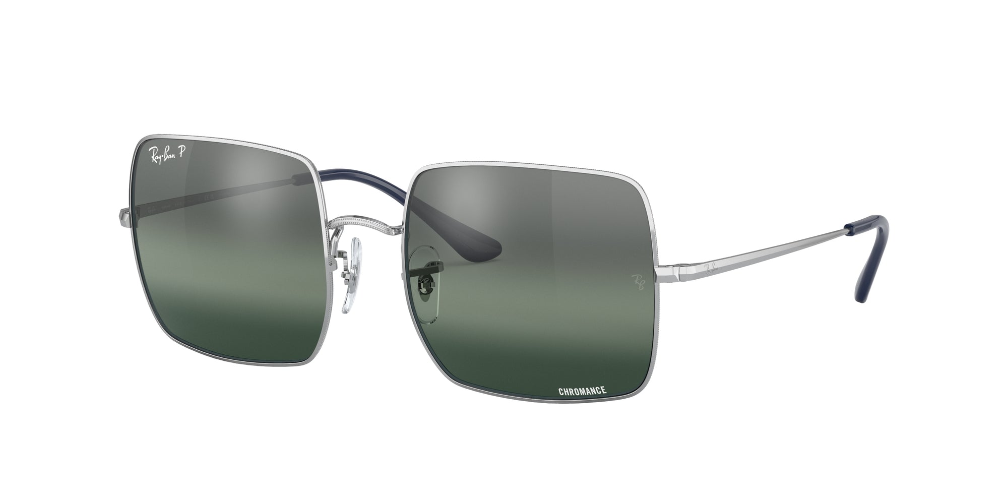 Ray - Ban Donna Rb1971 9242G6 Occhiali Da Sole Metallo Argento Blu Squadrata Polarizzata Specchiato