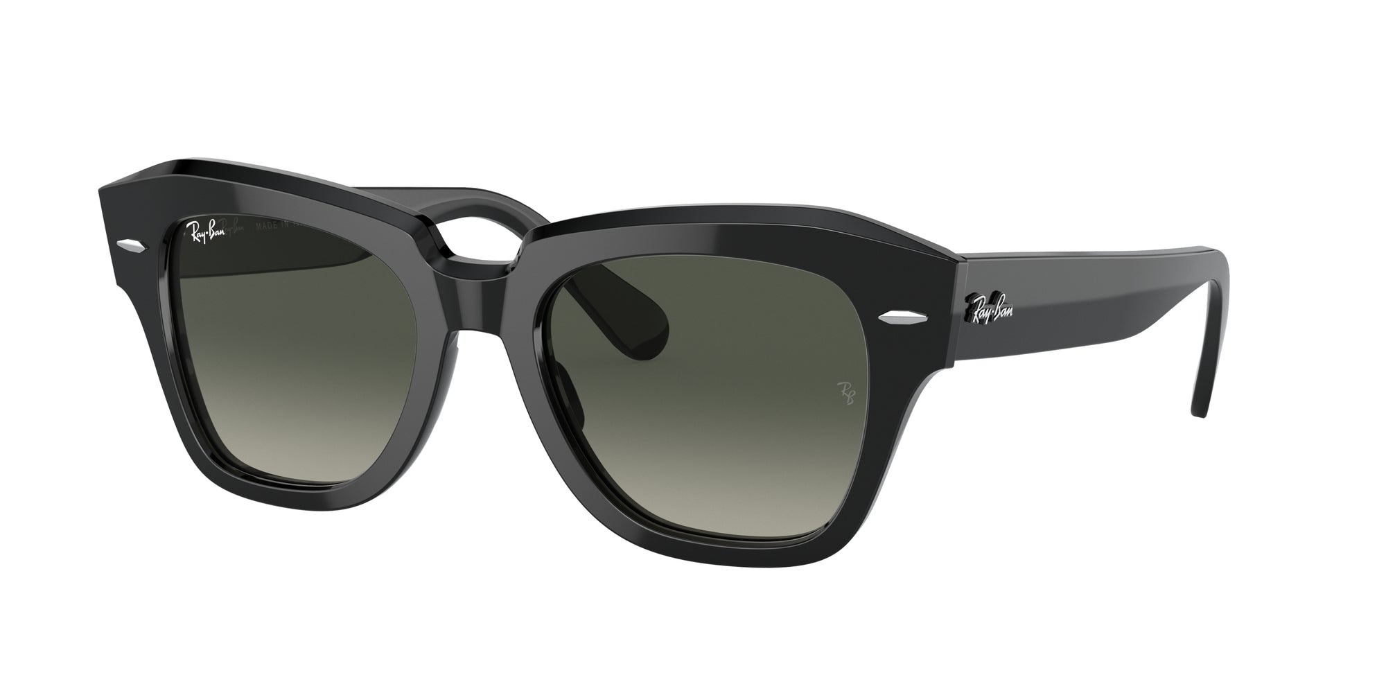 Ray - Ban Unisex Rb2186 State Street 901/71 Occhiali Da Sole Acetato Nero Grigio Squadrata Normale Sfumato
