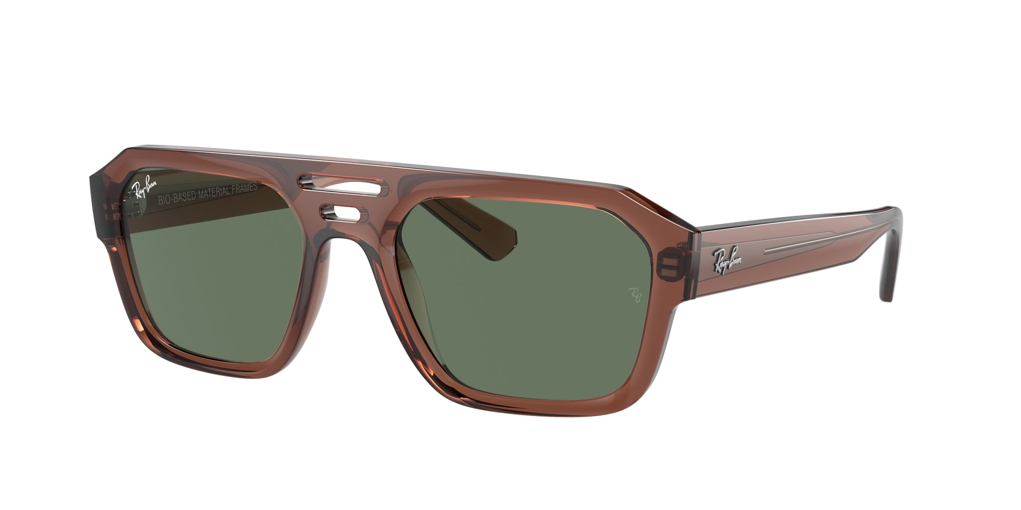 Ray - Ban Unisex Rb4397 Corrigan 667882 Occhiali Da Sole Acetato Marrone Verde Geometrica Normale