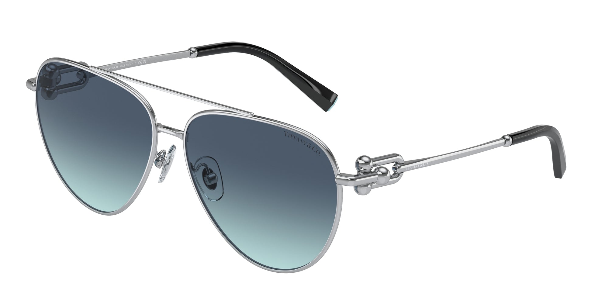Tiffany Donna Tf3092  60019S Occhiali Da Sole Metallo Argento Blu Pilot Normale Sfumato
