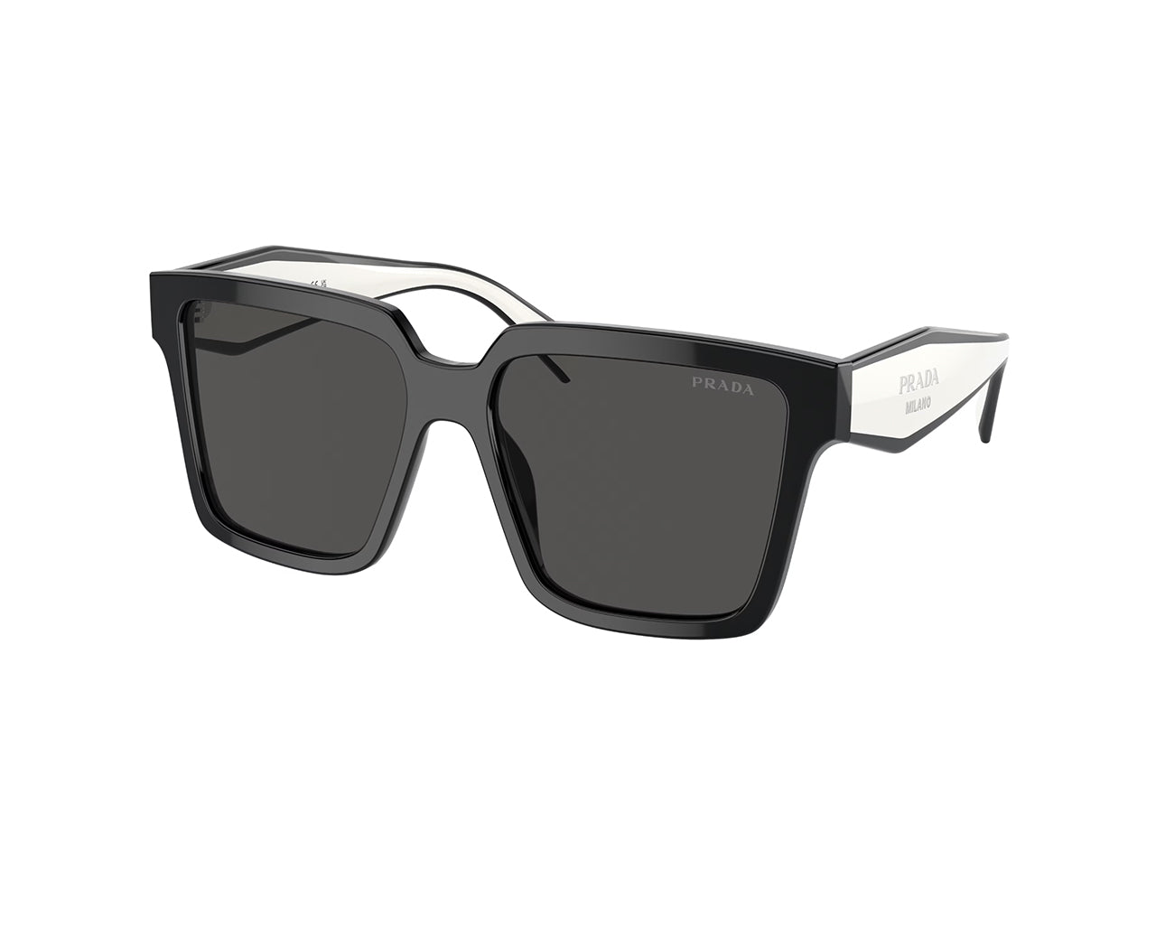 Prada Donna Pr 24Zs  1Ab5S0 Occhiali Da Sole Acetato Nero Grigio Squadrata Normale