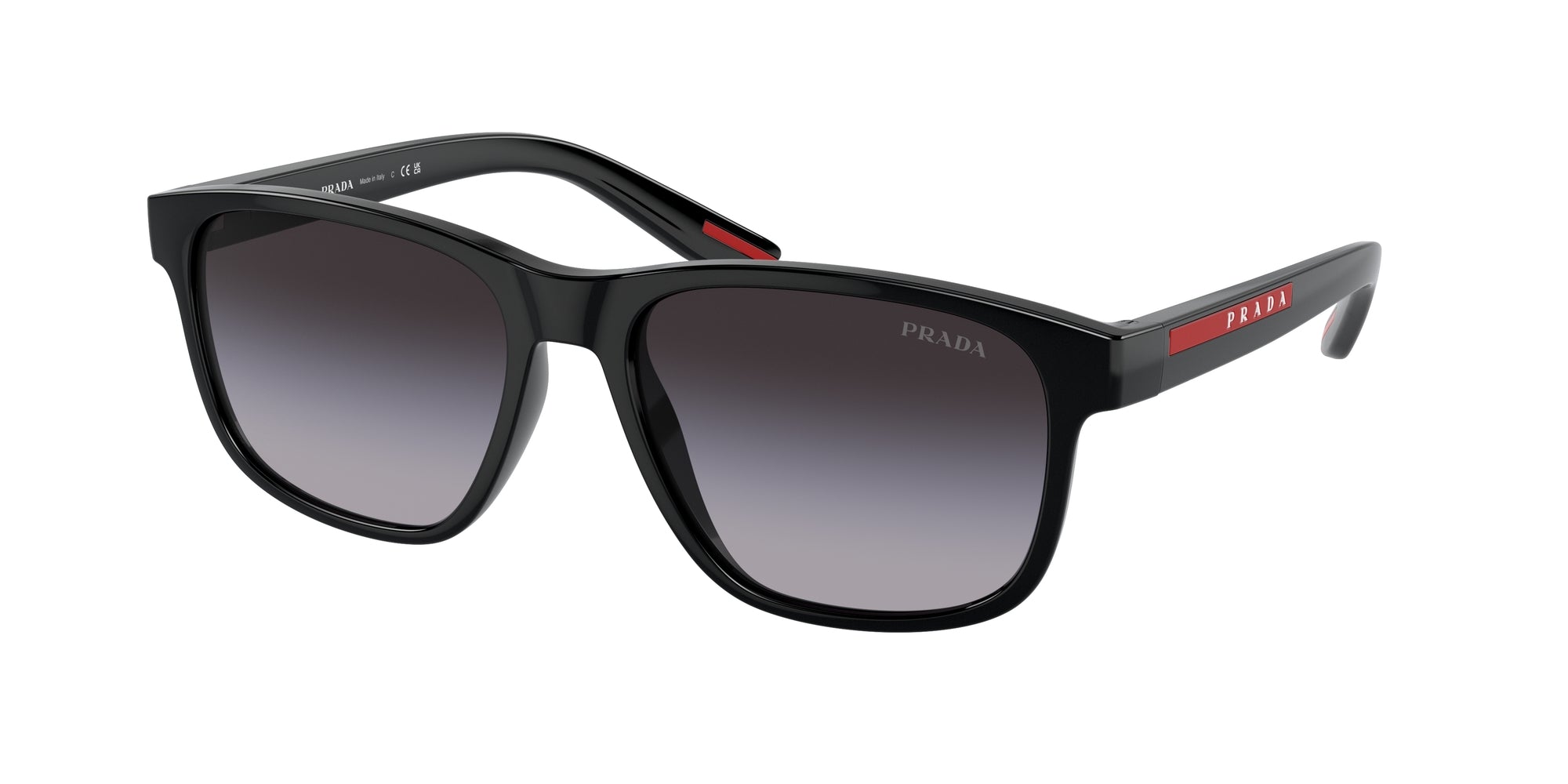 Prada Linea Rossa Uomo Ps 06Ys  1Ab09U Occhiali Da Sole Iniettato Nero Grigio Pillow Normale Sfumato