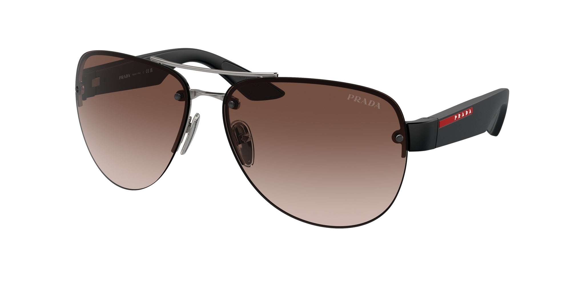 Prada Linea Rossa Uomo Ps 55Ys  5Av02P Occhiali Da Sole Metallo Grigio Marrone Pilot Normale Sfumato