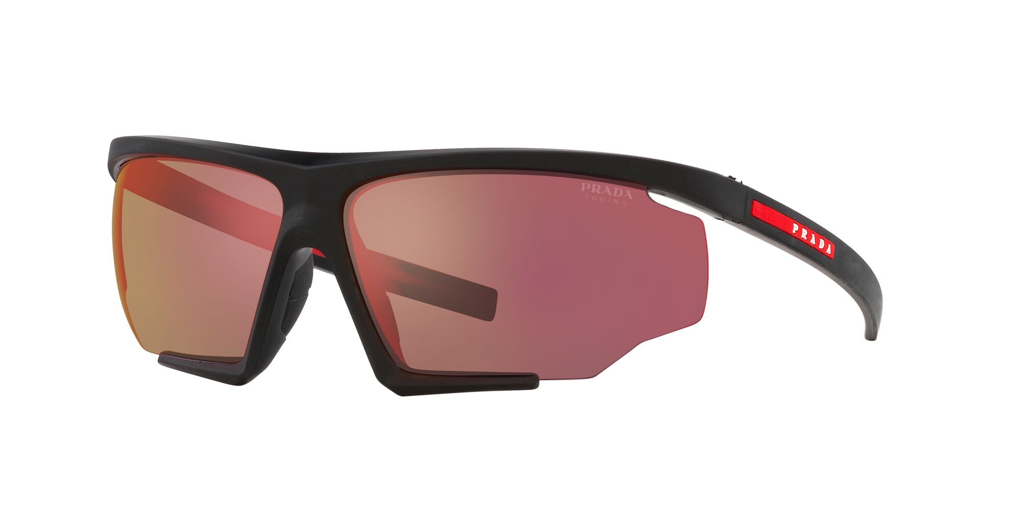 Prada Linea Rossa Uomo Ps 07Ys  Dg010A Occhiali Da Sole Iniettato Nero Arancione Geometrica Normale Specchiato
