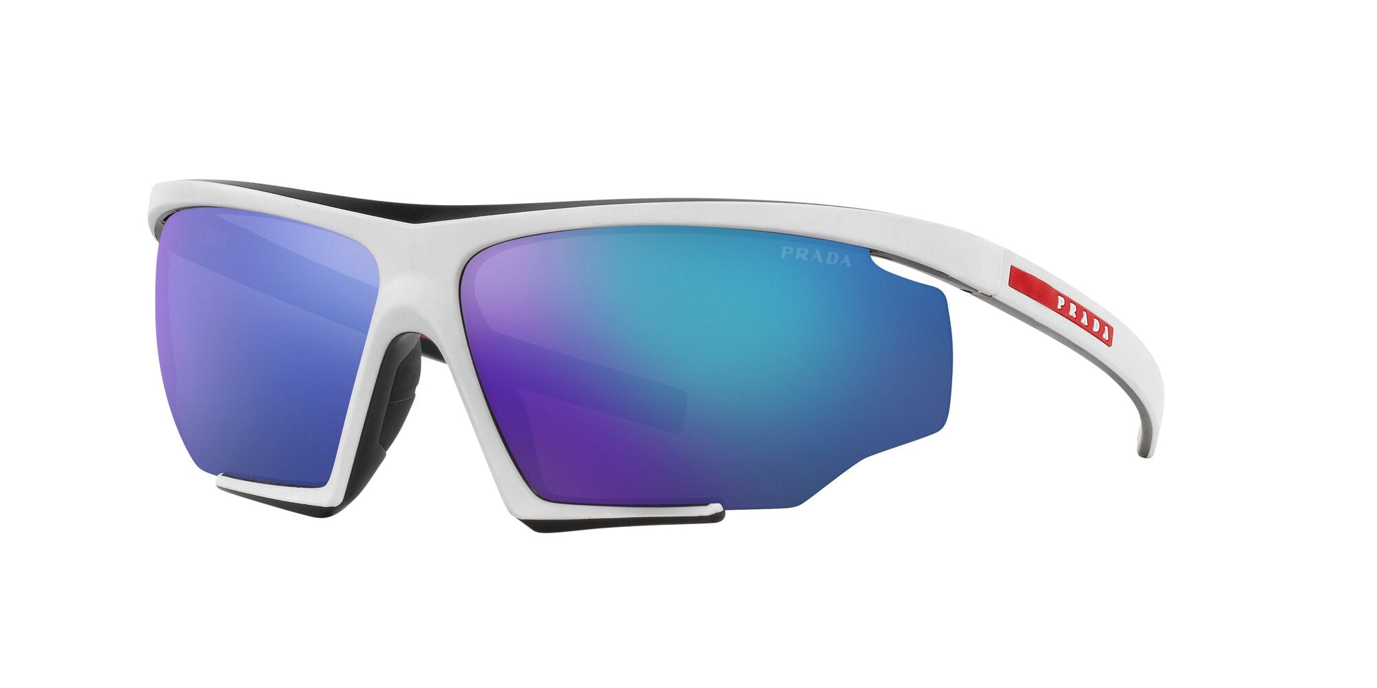 Prada Linea Rossa Uomo Ps 07Ys  15K08R Occhiali Da Sole Iniettato Bianco Blu Geometrica Specchiate Specchiato