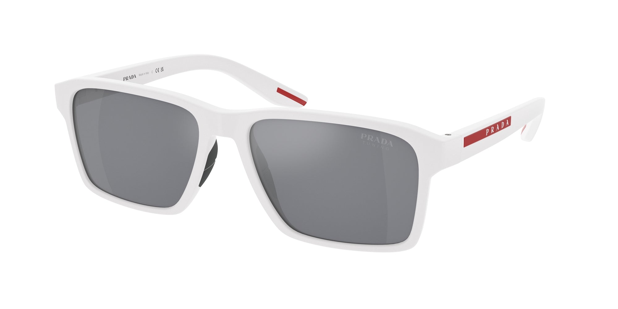 Prada Linea Rossa Uomo Ps 05Ys  Twk40A Occhiali Da Sole Iniettato Bianco Azzurro Squadrata Specchiate Specchiato