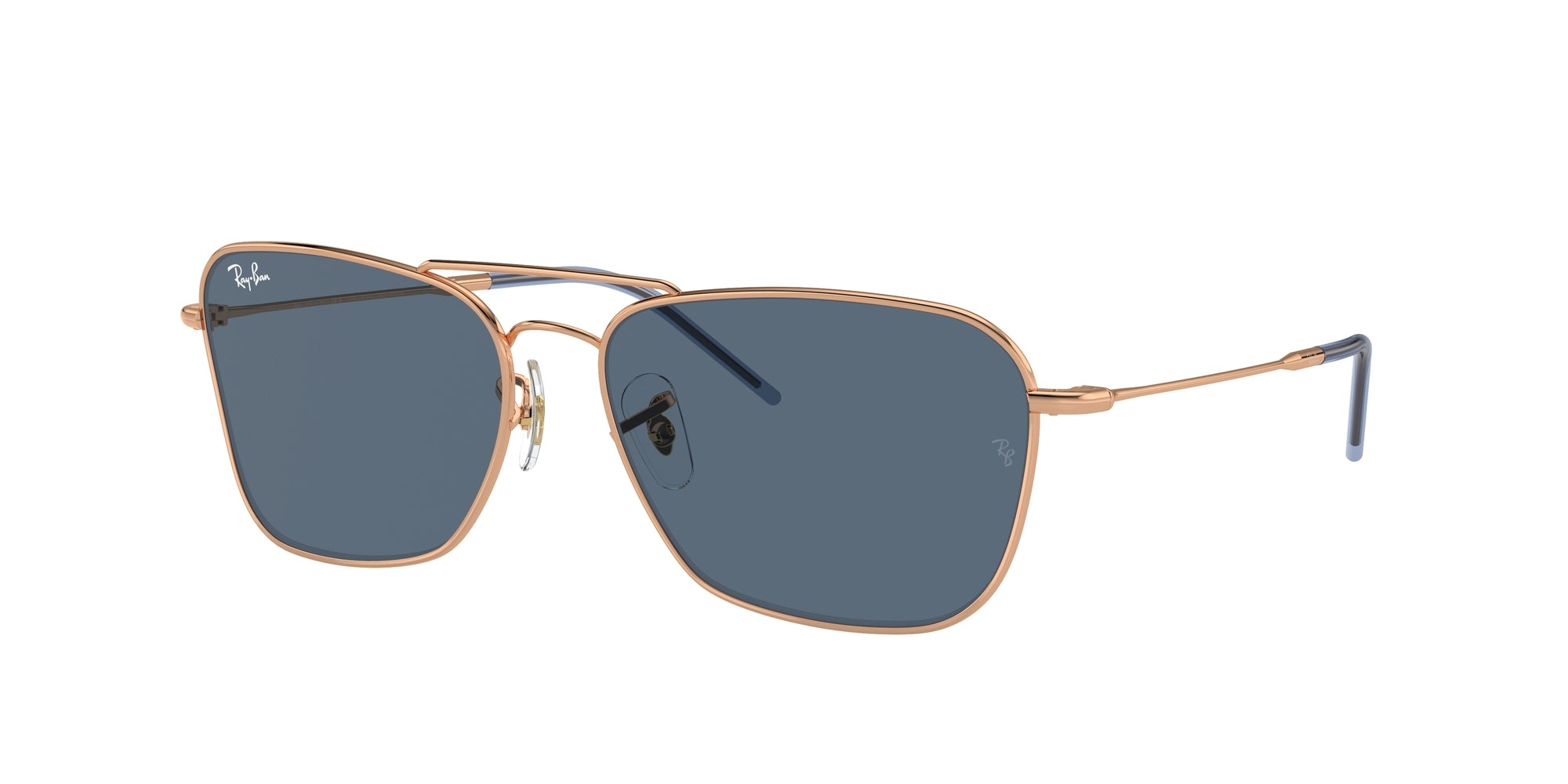 Ray - Ban Unisex Rbr0102S Caravan Reverse 92023A Occhiali Da Sole Metallo Oro Blu Squadrata Normale