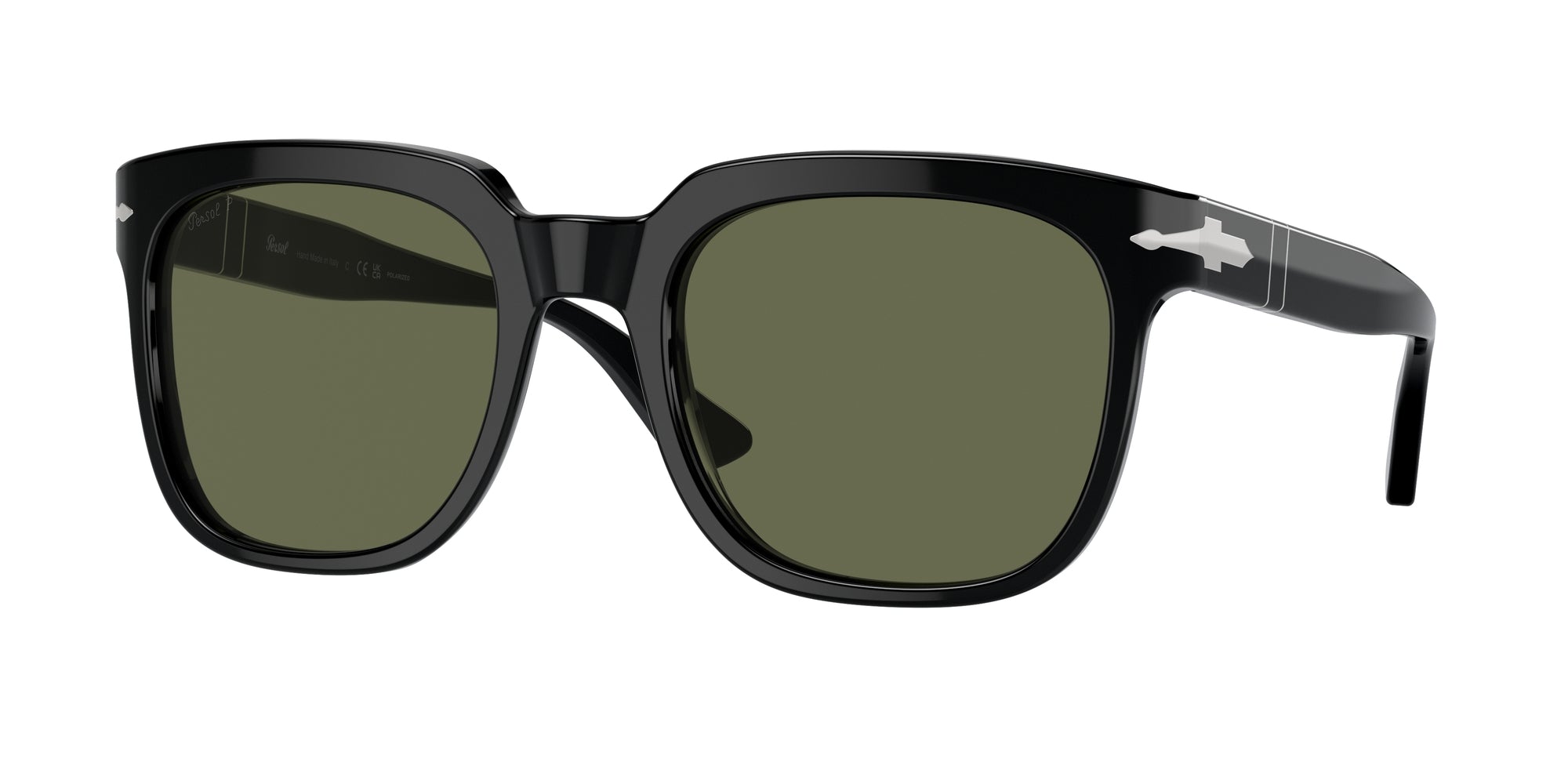 Persol Unisex Po3323S  95/58 Occhiali Da Sole Acetato Nero Verde Squadrata Polarizzata