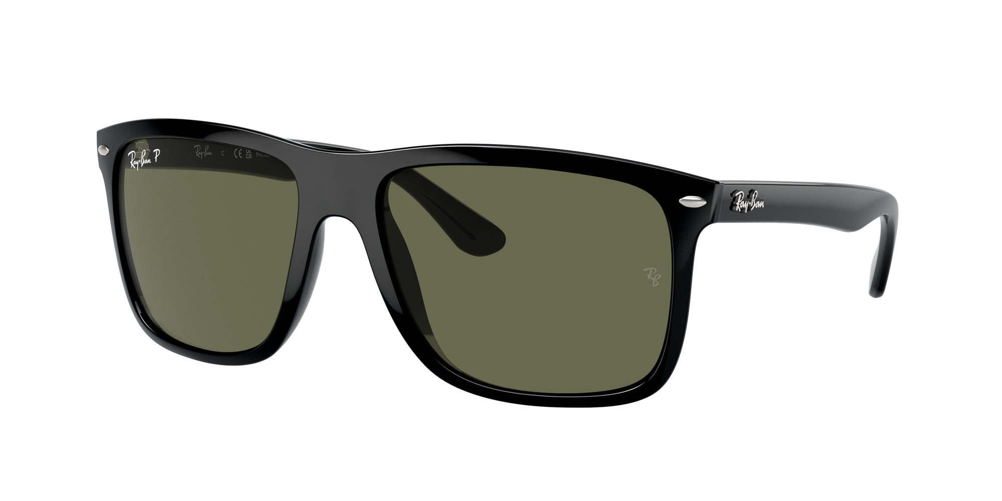 Ray - Ban Unisex Rb4547 Boyfriend Two 601/58 Occhiali Da Sole Iniettato Nero Verde Squadrata Polarizzata