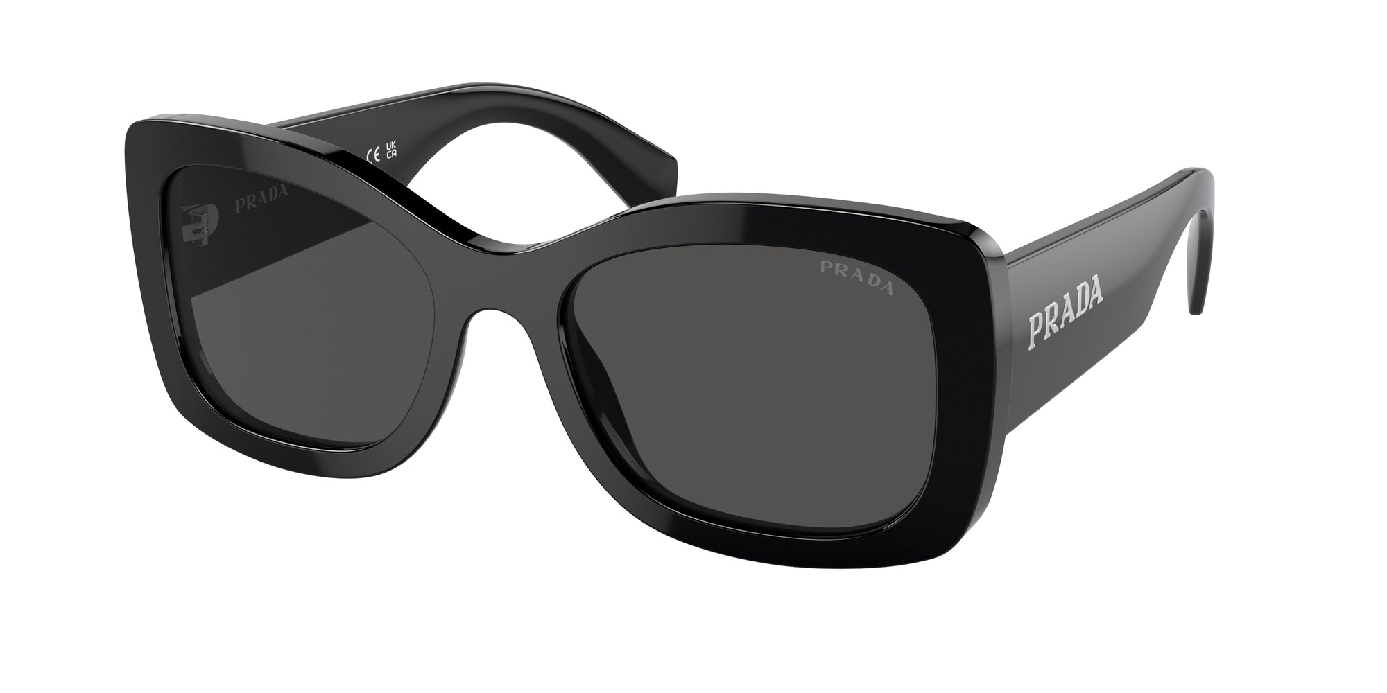 Prada Donna Pr A08S  1Ab5S0 Occhiali Da Sole Acetato Nero Grigio Rotonda Normale