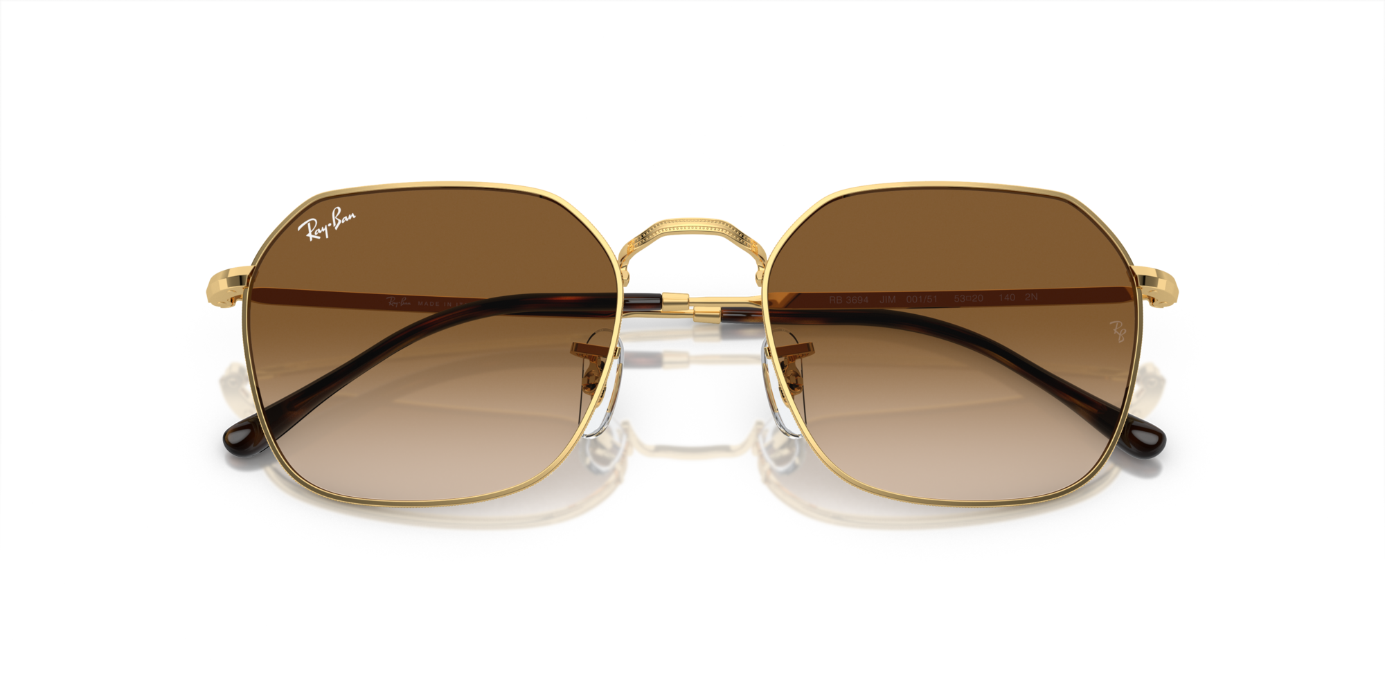 Ray - Ban Unisex Rb3694 Jim 001/51 Occhiali Da Sole Metallo Oro Marrone Geometrica Normale Sfumato