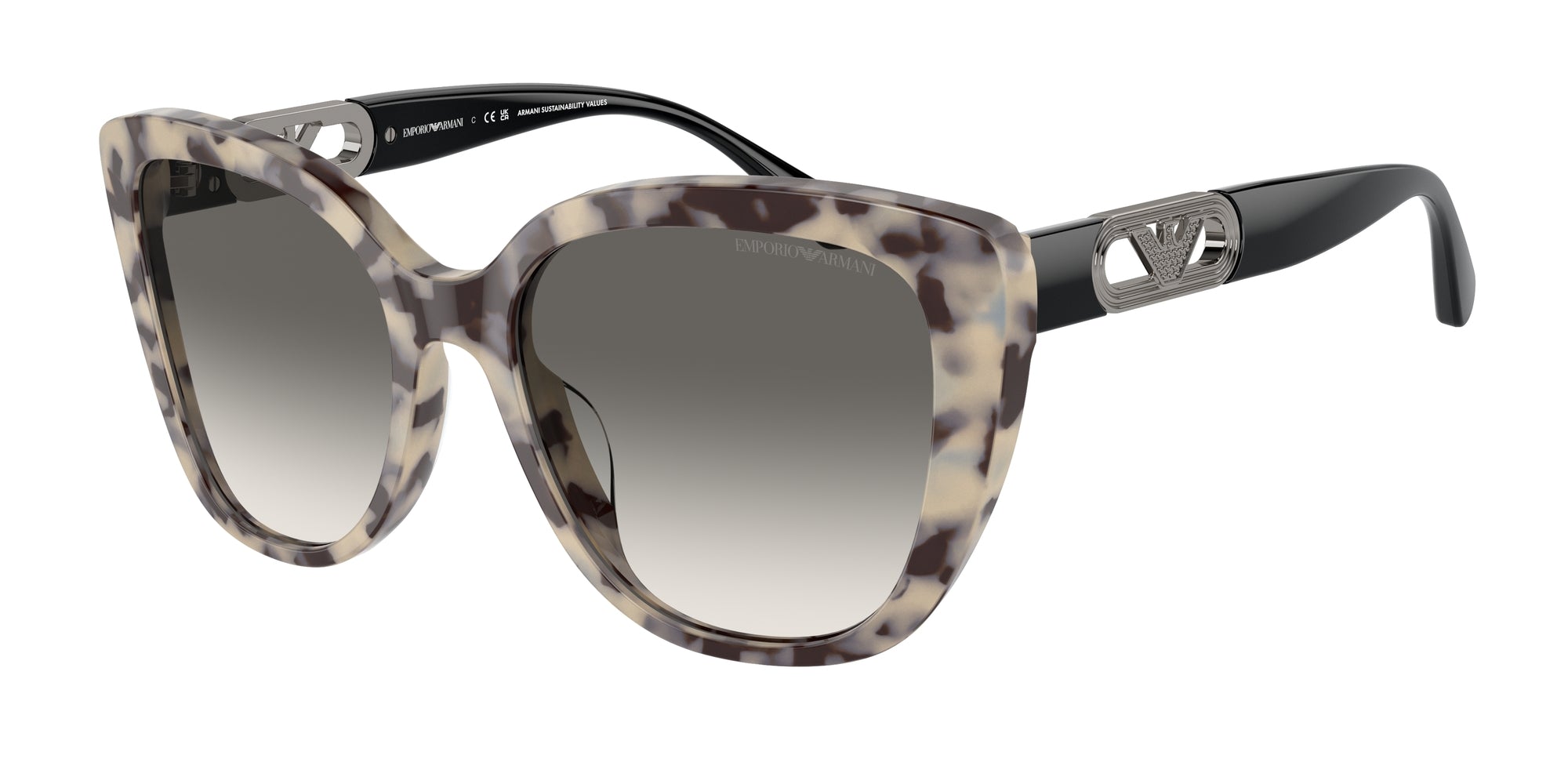 Emporio Armani Donna Ea4214U  605811 Occhiali Da Sole Acetato Marrone Grigio Farfalla Normale Sfumato