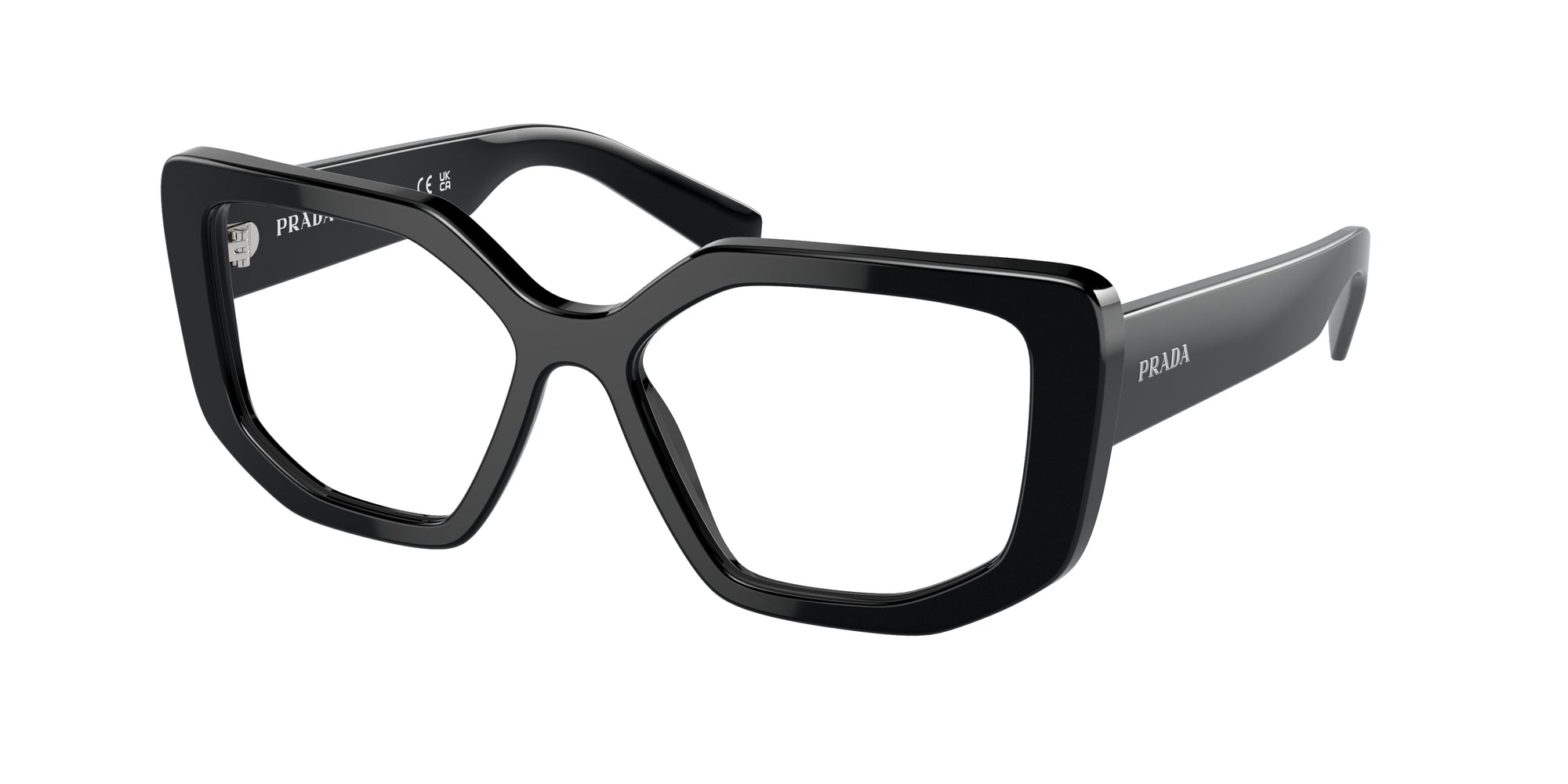 Prada Donna Pr A04V  1Ab1O1 Montature Da Vista Acetato Nero Trasparente Geometrica Normale