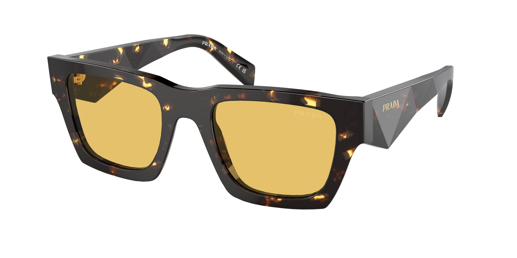 Prada Uomo Pr A06S  16O10C Occhiali Da Sole Acetato Marrone Giallo Pillow Normale