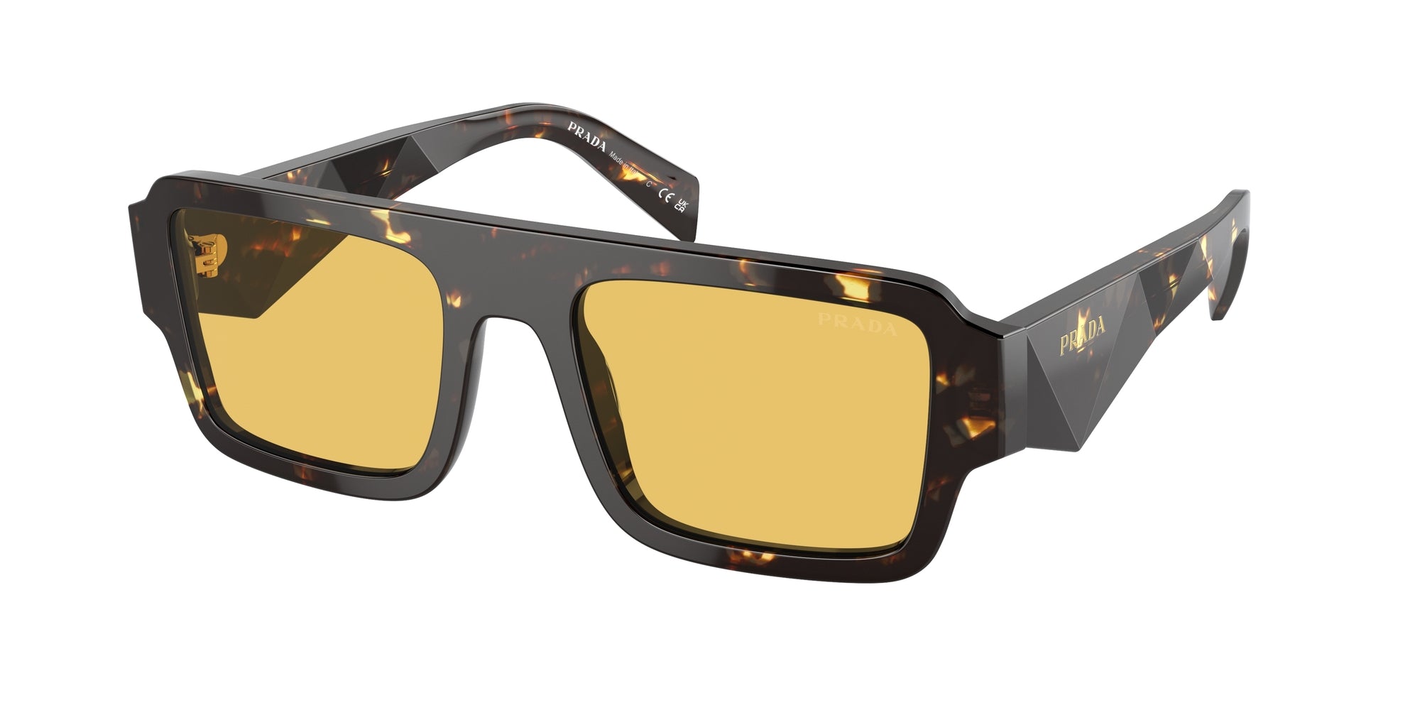Prada Uomo Pr A05S 16O10C Occhiali Da Sole Acetato Marrone Giallo Squadrata Normale