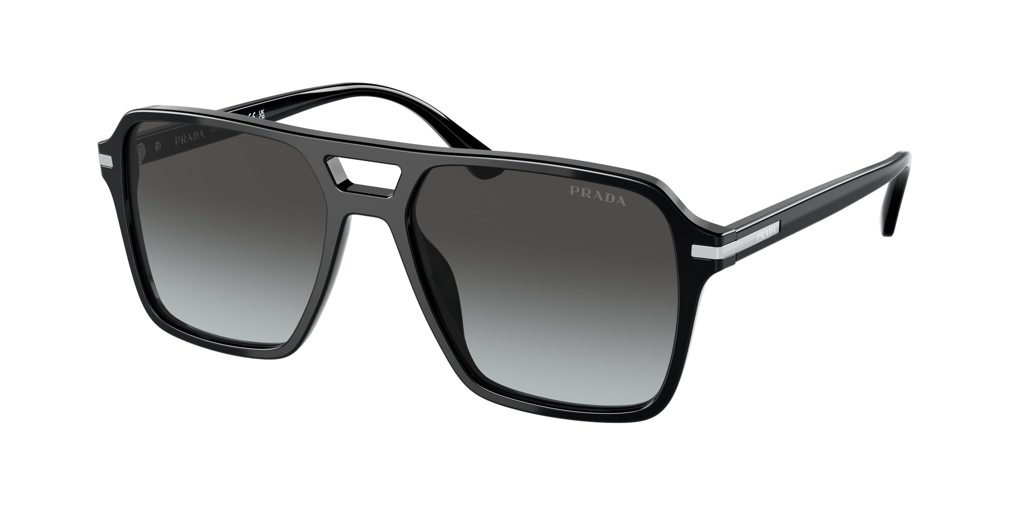 Prada Uomo Pr 20Ys  1Ab06T Occhiali Da Sole Acetato Nero Grigio Pilot Normale Sfumato