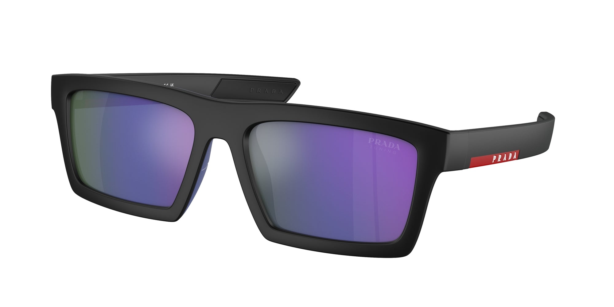 Prada Linea Rossa Uomo Ps 02Zsu  1Bo05U Occhiali Da Sole Iniettato Nero Blu Squadrata Normale Specchiato