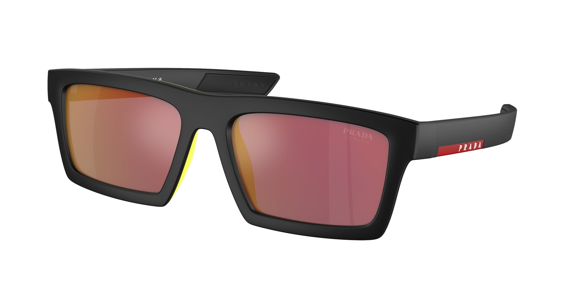Prada Linea Rossa Uomo Ps 02Zsu  1Bo10A Occhiali Da Sole Iniettato Nero Grigio Squadrata Specchiate Specchiato