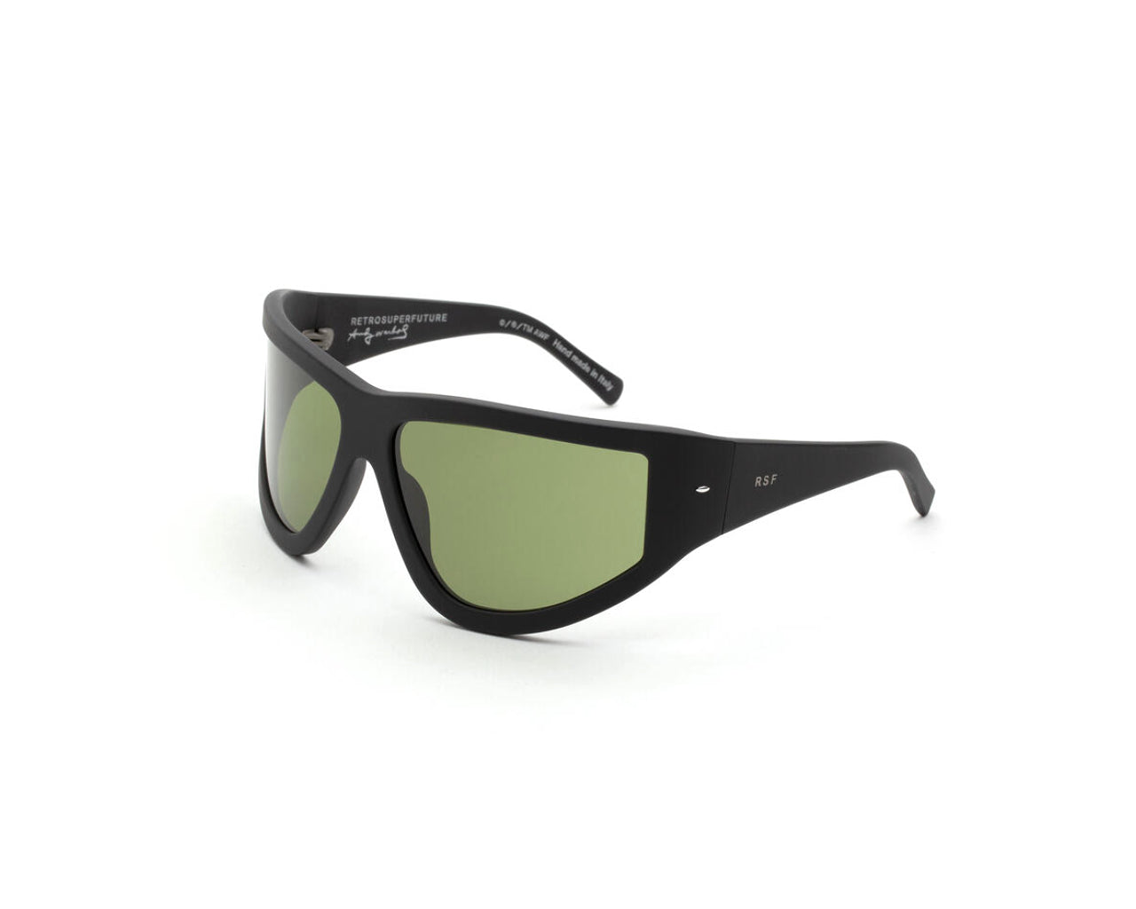 Retrosuperfuture Unisex Fg9 Knives Black Matte Occhiali Da Sole Acetato Nero Verde Maschera Normale